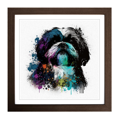 Shih Tzu Splatter - Single Picture Frame Print on Wood