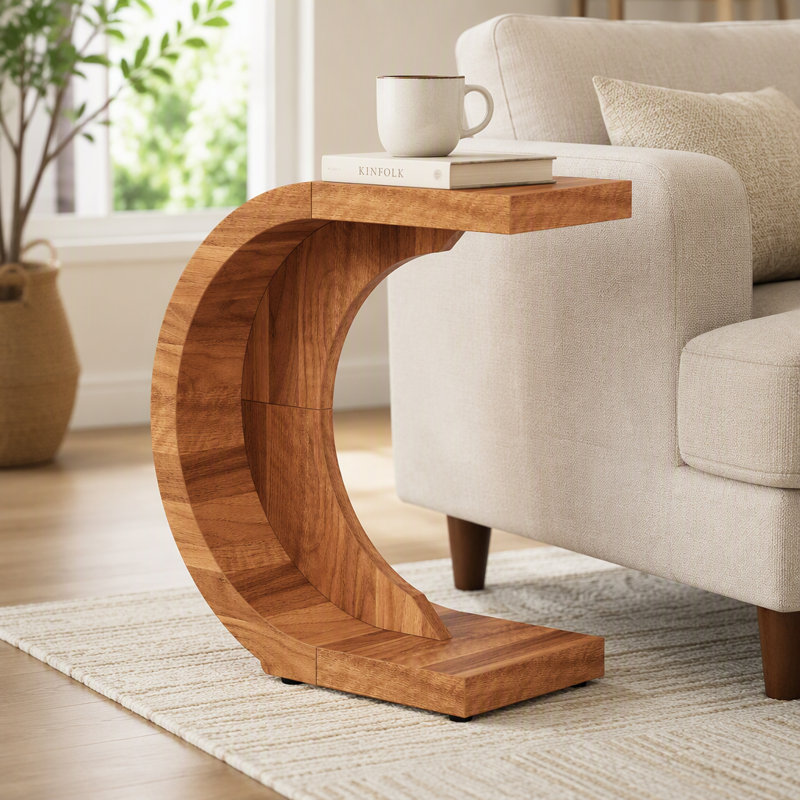 Table de bout en C, table d'appoint en bois