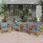 Fauteuil club d'extérieur en bois d'acacia avec coussins (ensemble de 2), ensemble conversation, finition teck, coussin bleu-2052131723