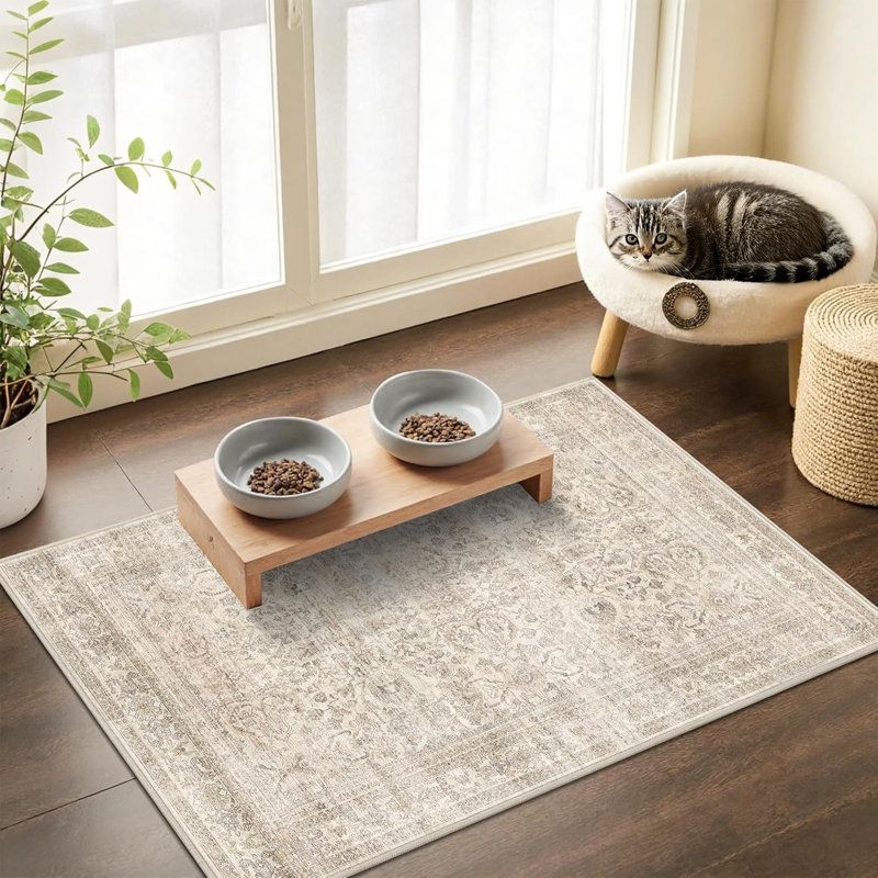 Tapis délavé lavable, antidérapant et doux, Rectangle 2'x3', Beige