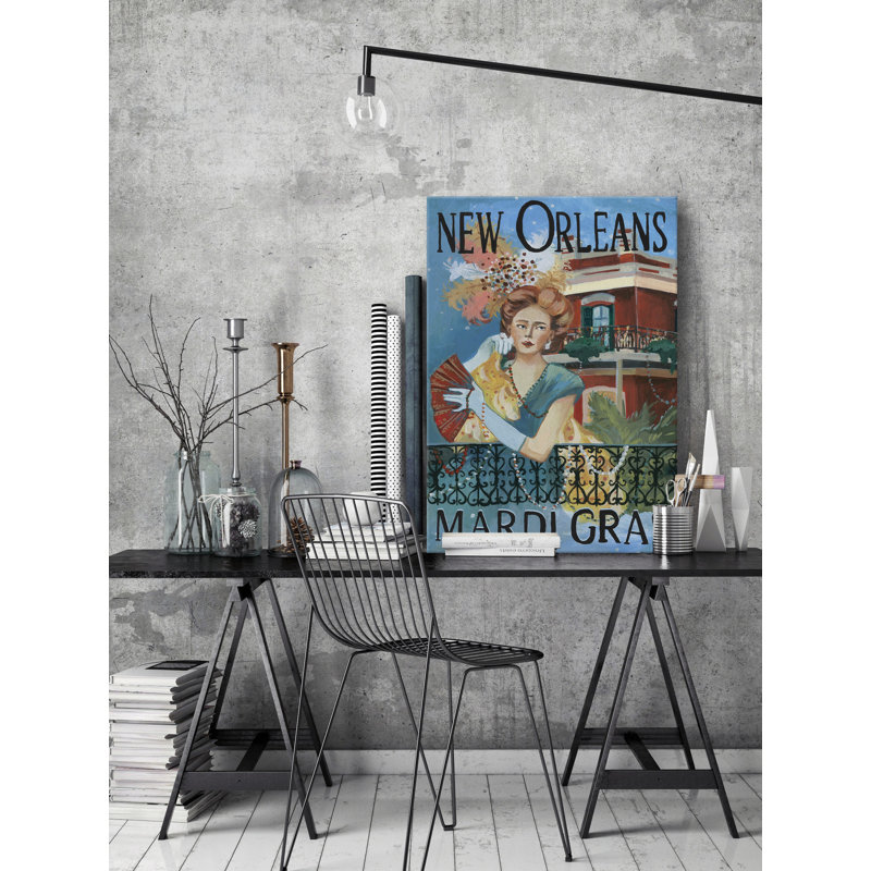 «Mardi Gras Woman» par - peinture sur toile tendue, H 45 po x l 30 po x P 1,5 po