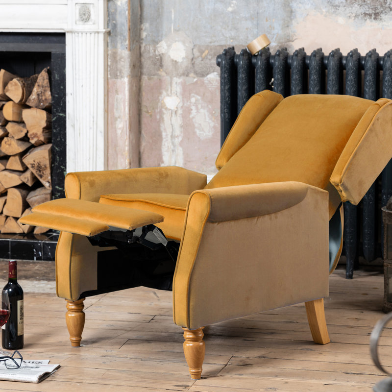 Airell 70cm Wide Velvet Wing Chair Recliner, Yellow