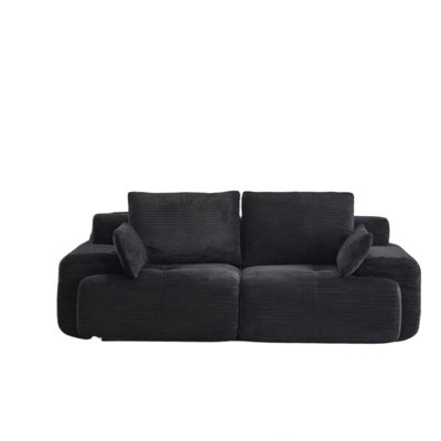 Modern Memory Foam Compressed Sofa,2 Seater Large Sectional Couches For Living Room,Pet-Friendly Cloud Modular Sectional Sofa,Corduroy Fabric,Extra Deep Loveseat,No Assembly Required, Black