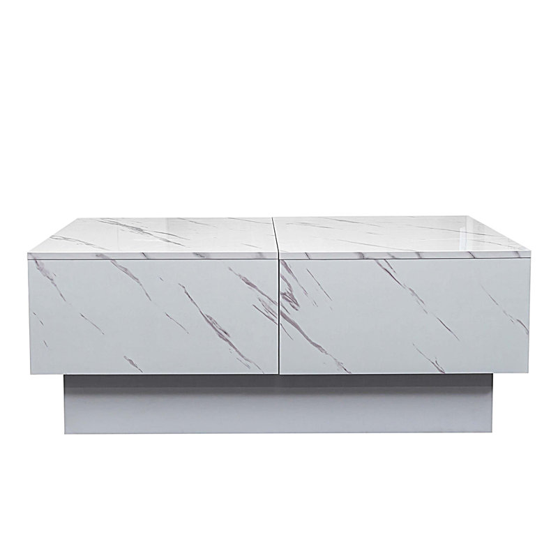 Table basse avec plateau coulissant, table centrale avec compartiment de rangement caché, table extensible pour le salon