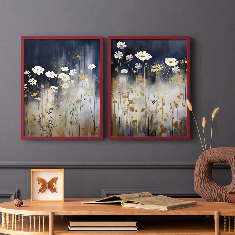 FLORAL Series CECXCII - Reproduction encadrée de qualité supérieure - prête à être accrochée - aucun clou requis - aucun clou requis