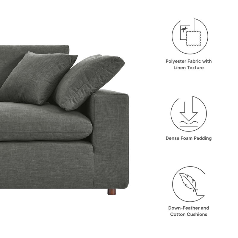 Commix Gray Down Filled Overstuffed Loveseat with Solid Wood Frame