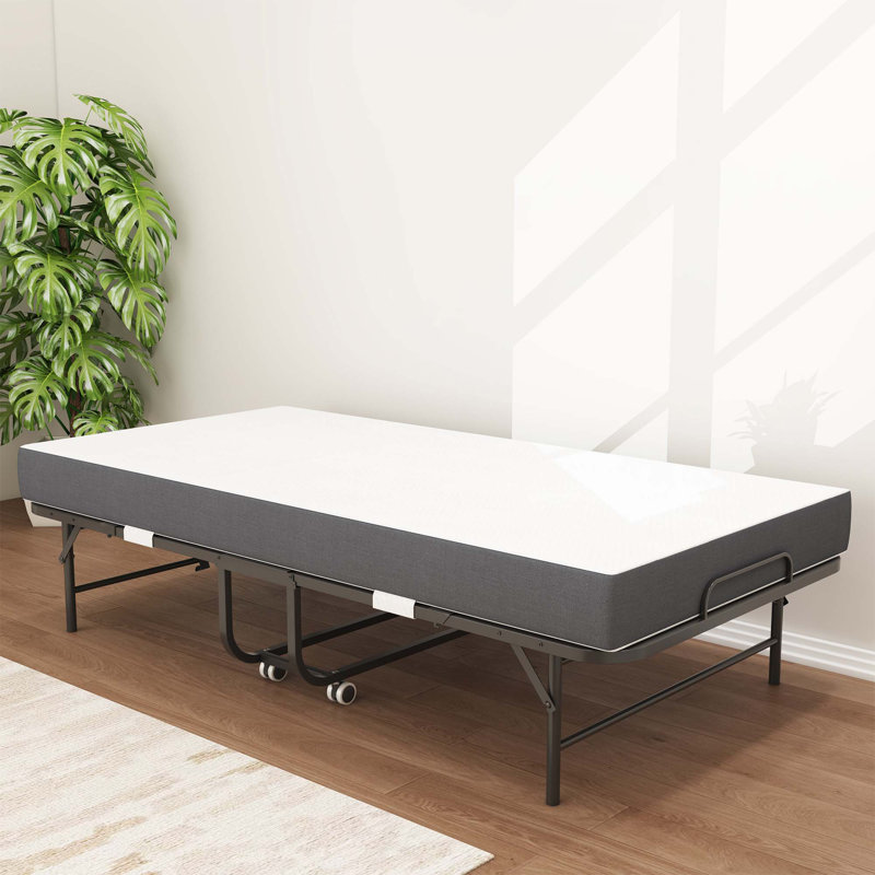 Lit pliant simple 75 po x 38 po avec matelas en mousse à mémoire de forme de 3,7 po, lit d'appoint pliable portatif, lit pliant pour les invités et structure en métal robuste