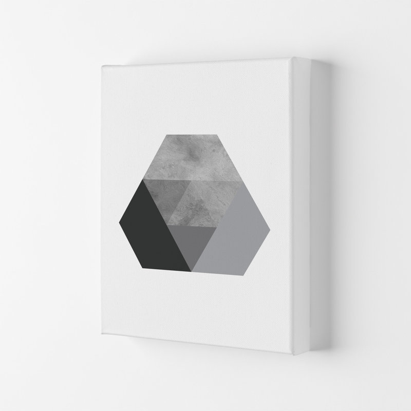 Geometric Grey And Black Hexagon by Pixy Paper - Print, Wrapped Canvas, 59.4cm H x 42cm W x 4cm D