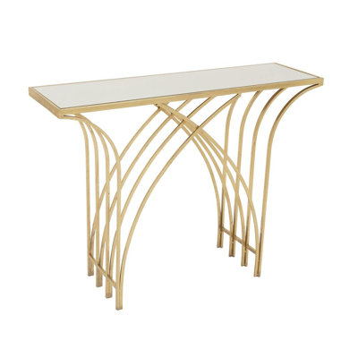 Derbyshire Metal Geometric Gold Console Table with Mirrored Glass Top