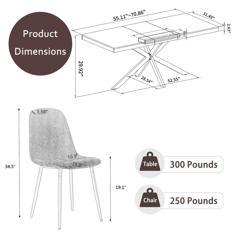 Ensemble de table de salle à manger extensible à piédestal, Brun, 5