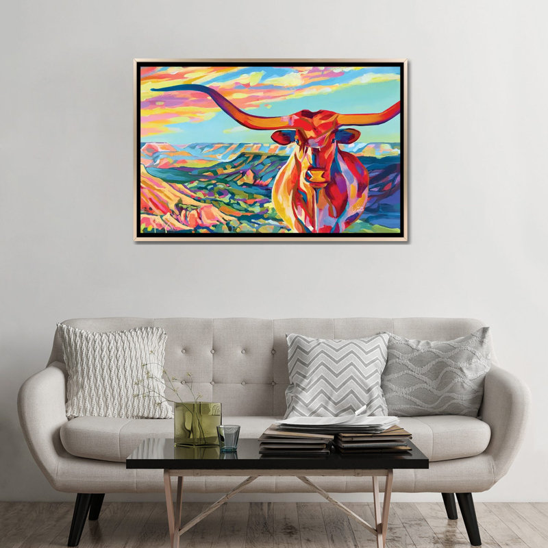 Palo Duro Texas Longhorn - reproduction d'art murale encadrée, H 32 po x l 48 po, Reproduction encadrée sans passe-partout