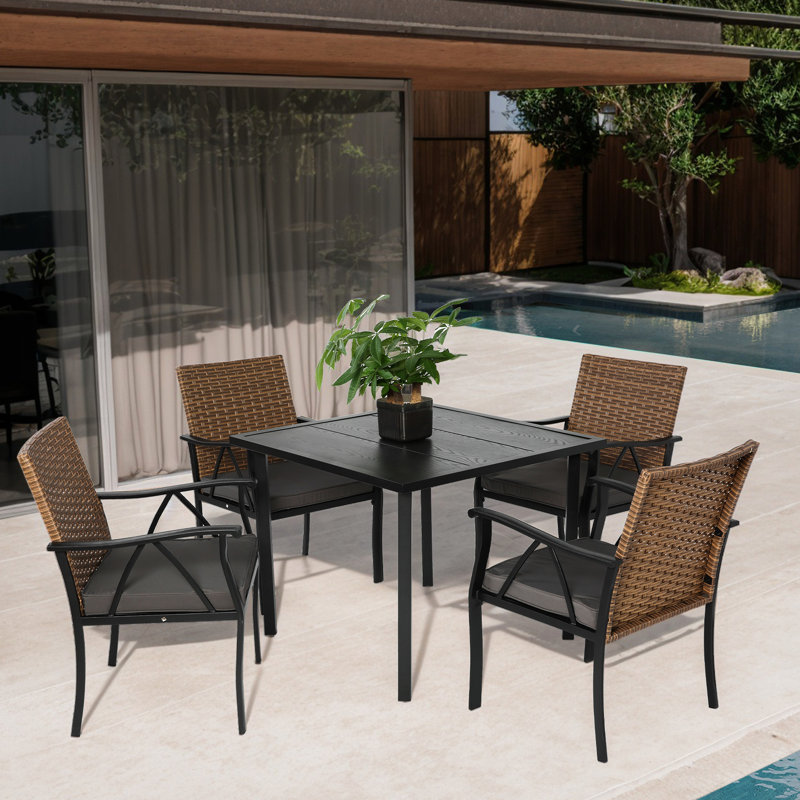 5 chaises de patio - table et chaises d'extérieur avec trou de parasol carré en acier pour terrasse de terrasse élégante