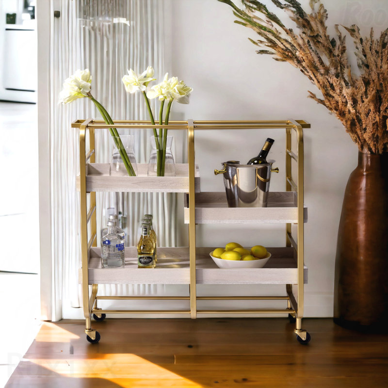 Gold & White Washed Finish Serving Cart