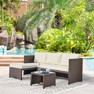 Ensemble de conversation modulaire pour terrasse avec coussins en polyester et table basse brun et crème Menton