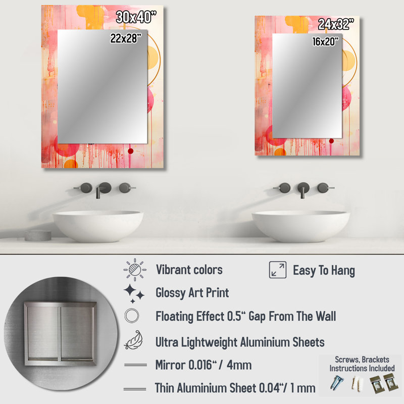 Pink gold Island Sunrise Collage - Abstract Collages Mirror, Modern Unique Wall Mirror, Printed Metal Art, 40" x 30"