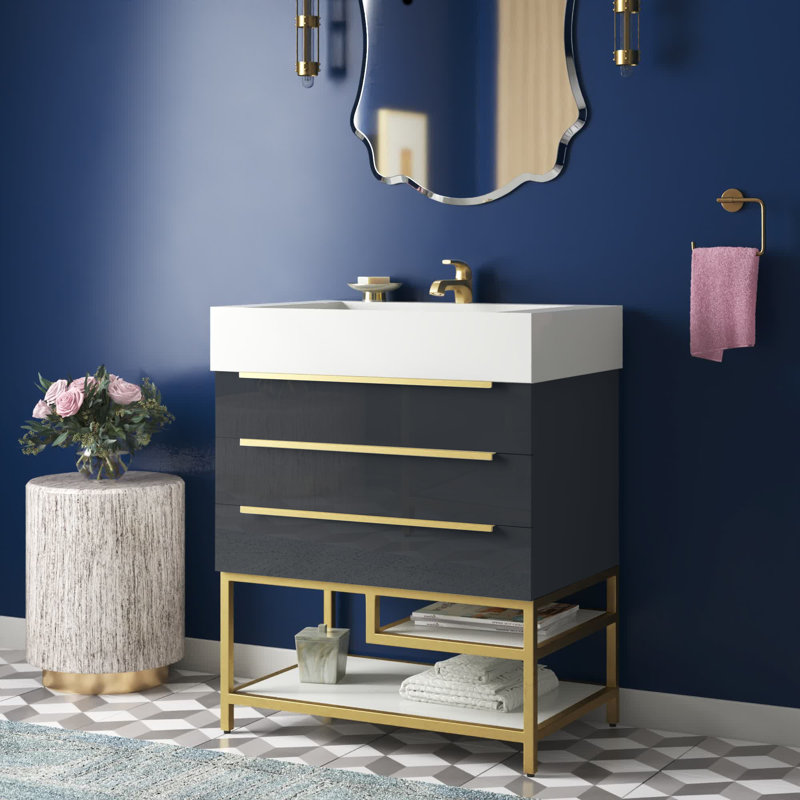 Ensemble de meuble-lavabo simple 30 po Glasgow, Gris foncé à haute brillance