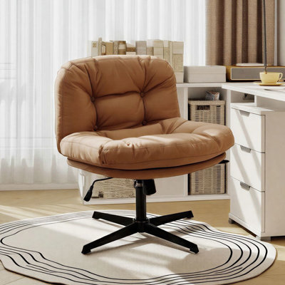 Contemporary Upholstered Faux Leather Swivel Accent Chair With Thick Cushioned Seat And Adjustable Height Base For Living Room, Bedroom And Apartment,
