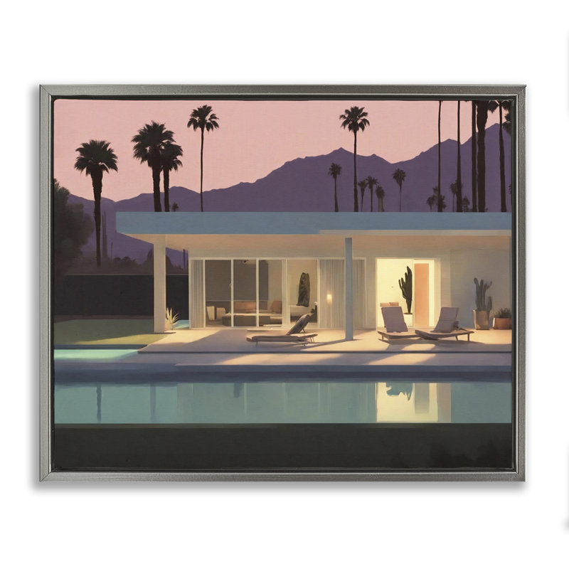 «Summer Pool Reflection» par Noah Bay, Cadre flottant gris lustré, H 17 po x l 21 po