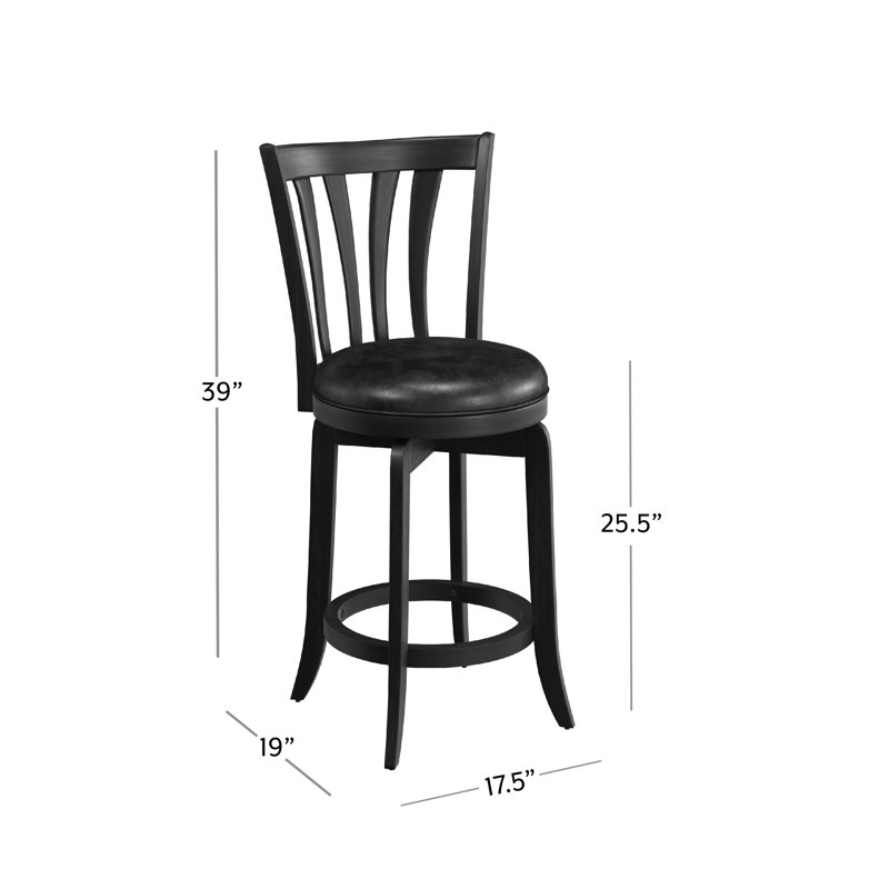 Asharn Swivel Upholstered Counter Stool with Solid Wood Frame, Counter Stool (25.5" Seat Height), Black