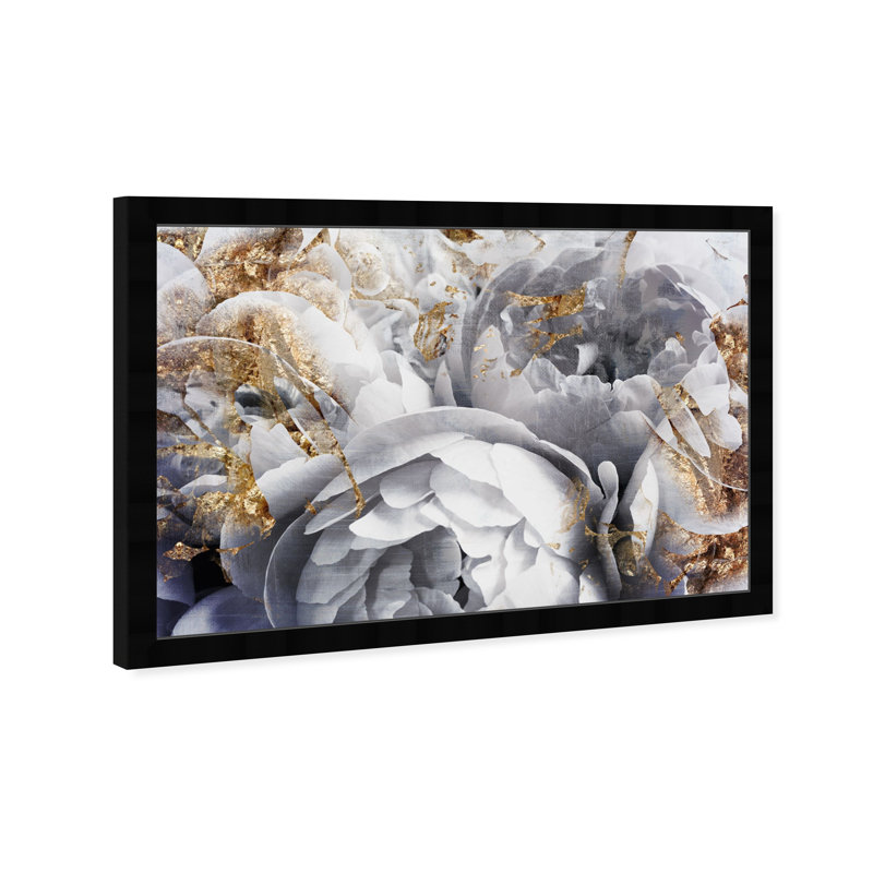 « Her Peony Garden » - impression d'art graphique, H 17,5 po x l 25,5 po, Cadre noir