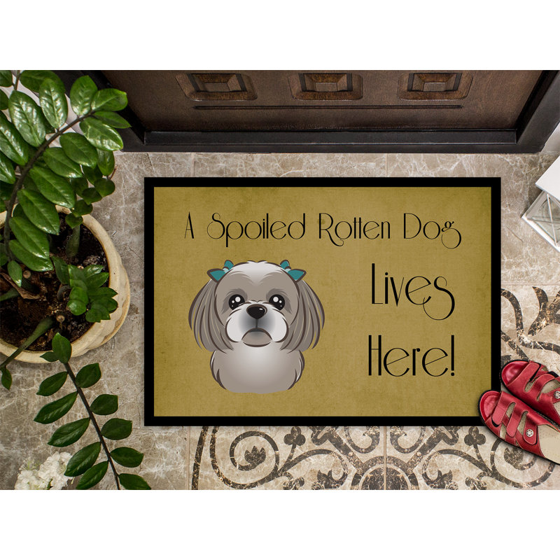 Paillasson d’extérieur antidérapant wallburg Shih Tzu, Rectangle 1 pi 6 po x 2 pi 3 po, Argent gris