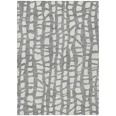 8' X 10' Gray And Ivory Abstract Washable Indoor Outdoor Area Rug