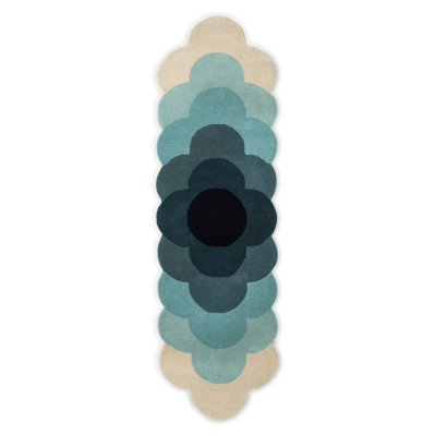 Wool Floral Area Rug in Teal/Cream/Black