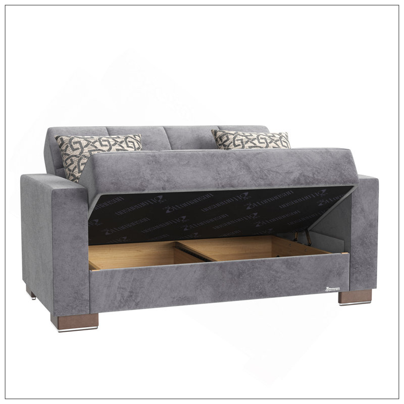Causeuse convertible rembourrée avec rangement, microfibre grise, Tissu gris