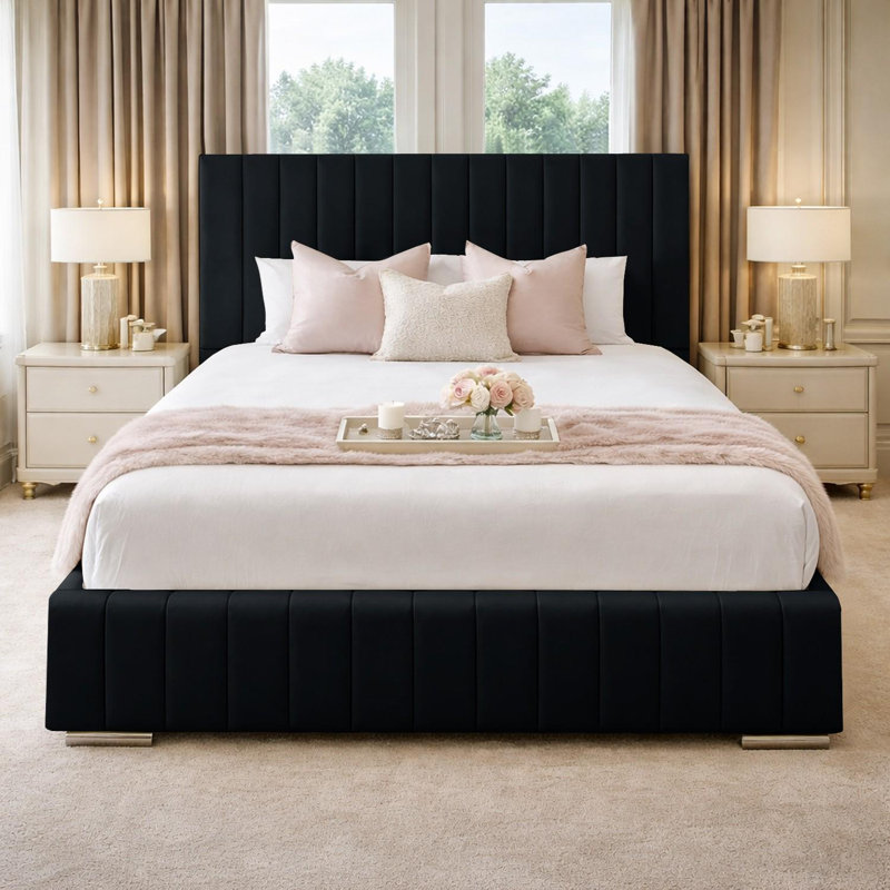 Upholstered Bed, Black, Single (3')