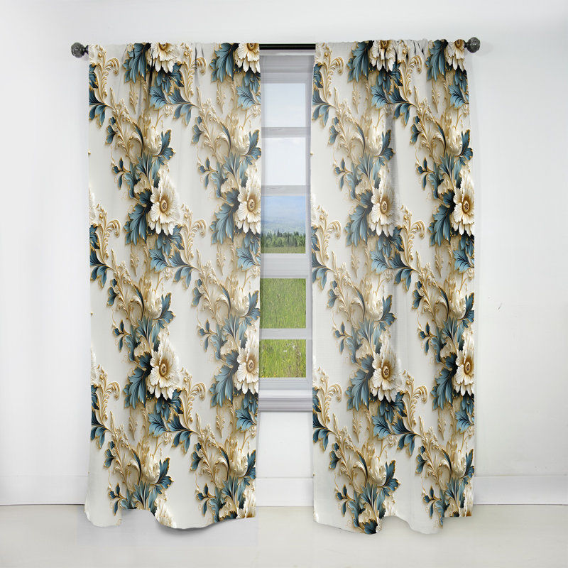 Vintage Ornamental Corners Victorian Pattern IV - Damask Curtain - Velvet Room Darkening - 1 panel, 52" W x 63" L