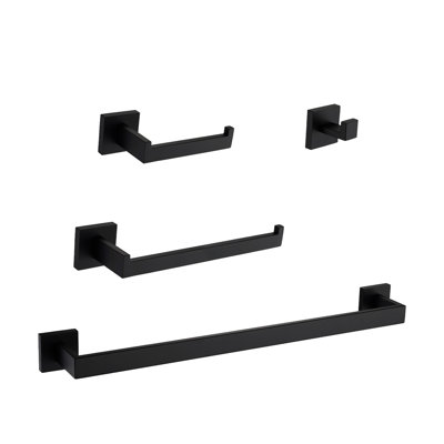Stainless Steel Bathroom , 4 Matte Black - Smooth Edges, For & Kitchen 4 Accessories In Steel, Rust-, Simple Install Anywhere