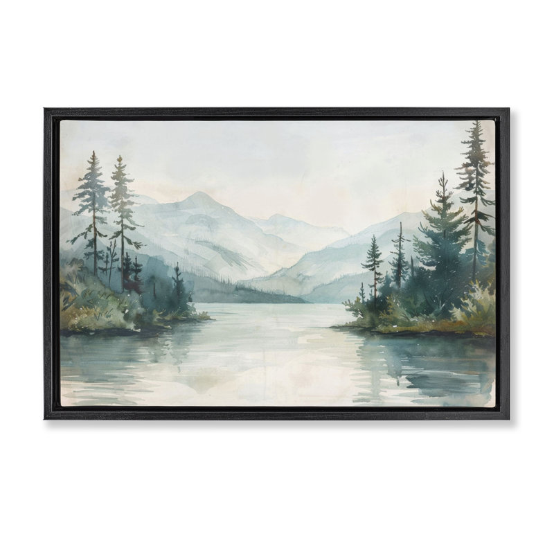  «Mountain Lake in Springtime» par LSR Design Studio, Cadre flottant noir de jais, H 17 po x l 25 po