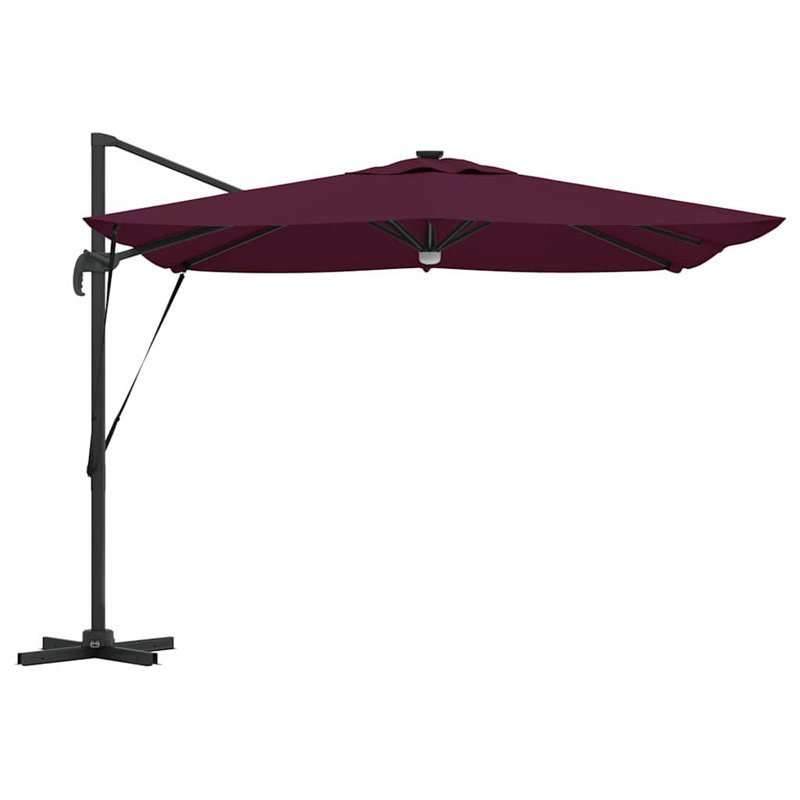 Roma Parasol with LED Strip Lights Aluminium and Polyester Garden Shade, Dark Pink, 270cm H x 285cm W x 285cm D