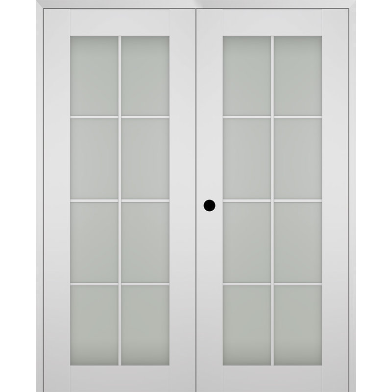 Double porte pré-suspendue à panneau Smart Pro 8 Lite en bois manufacturé et en verre givré, 36 po x 80 po, Gauche