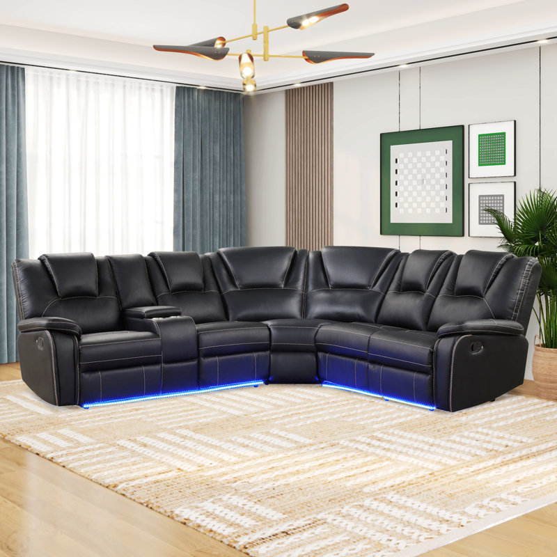 Canapé modulaire en cuir Iliza, H 38,98 po x l 102,36 po x P 87 po, Noir