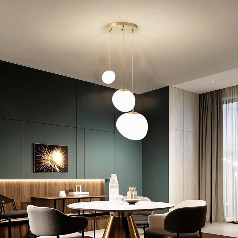 Golden Three-head Irregular Frosted White Pendant Light Adjustable Length E26 Bulb Base