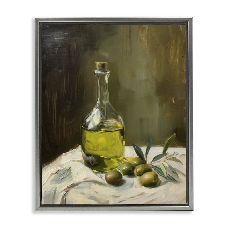 Cadre flottant Olive Oil Still Life, design par Arlington Prints, H 21 po x l 17 po, Cadre flottant gris lustré