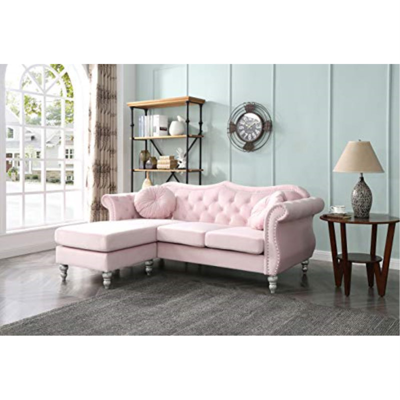 Farney Velvet L-Shaped Sectional Reversible, Pink