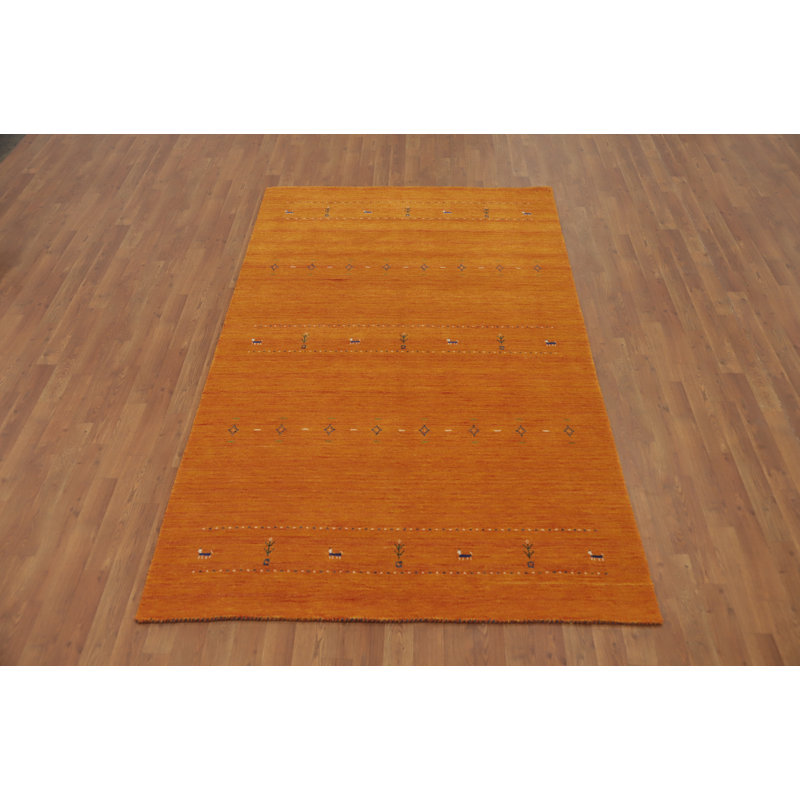 Tapis orange en laine fait à la main de style Gabbeh 5 x 8
