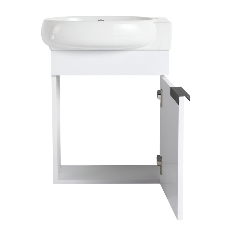 16" Small Bathroom Vanity Set，Single Wall-Mounted Bathroom Vanity Set，Floating Bathroom Vanity with Ceramic Sink Top, White