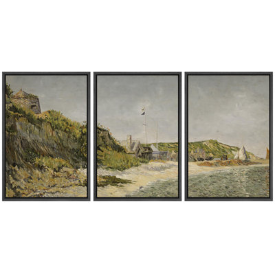 «Coastal Village Charm Rustic Seashore Nature Wilderness Illustration Decor Scenic Panoramic Earth» 3 - Pièces sur toile