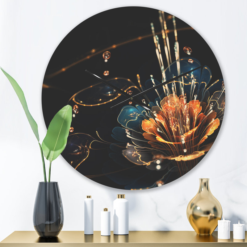 Horloge murale fleur avec gouttes d'eau, Moyenne