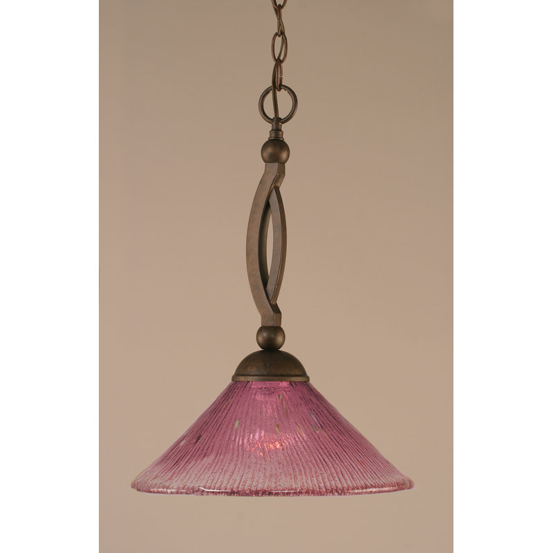 Bow Chain Hung Pendant Glass, Brushed Nickel, 19", Raspberry Crystal