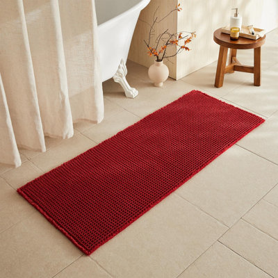 BULULOM Waffle Bath Mat, Boho Bathroom Rugs Non Slip Washable Super Absorbent Quick Dry Bath Mat Farmhouse Bathroom Decor, 24"x60" Burgundy