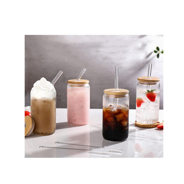 4pcs Transparent Colored Mason Jar Cups With Lid And Straw For