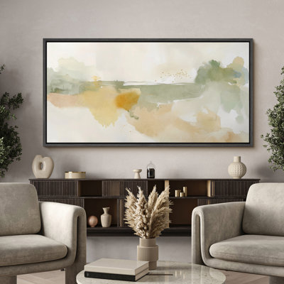 Abstrait vert beige neutre, impression murale, minimaliste, moderne, panoramique, horizontal, Boho, décoration murale