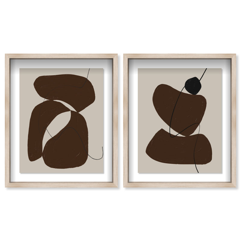 Balanced Stones Set Shadowbox Abstract Print by Oliver Gal, Black Frame, 16 x 20, 25.5"H x 31.5"W, Natural Oak Shadowbox