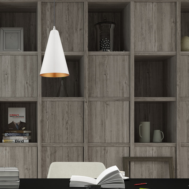 Luminaire suspendu conique à 1 lumière Carolan, Blanc brillant