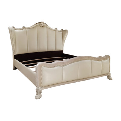 Lit capitonné standard en beige et blanc os