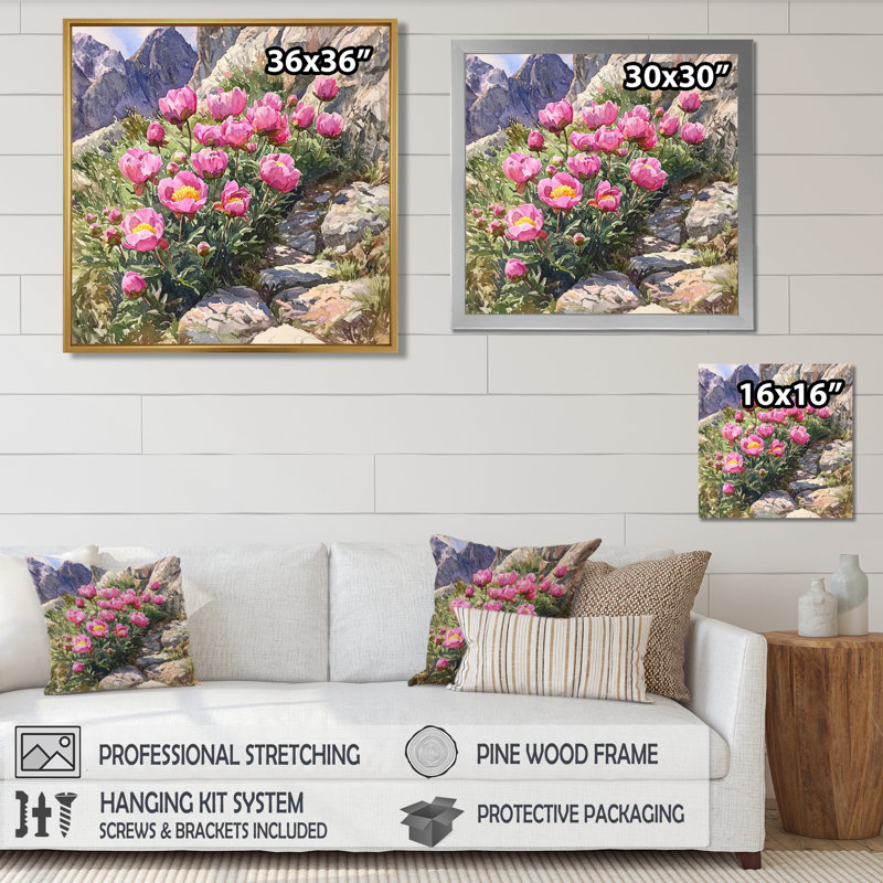 Pivoines le long du sentier de montagne II - décorations murales pivoines, H 36 po x l 36 po, Argent argent